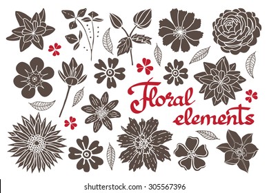 Vector Set Of Floral Elements. Decorative Elements And Embellishments.