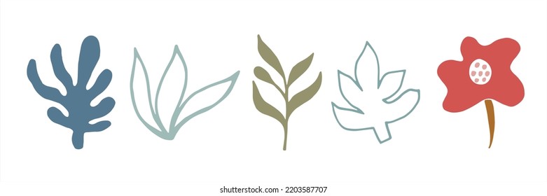 Vector set of floral elements in doodle style for design