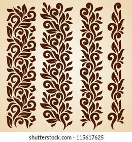 Vector set of floral elements. Seamless pattern for frames and borders. Elements are grouped for convenience