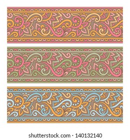 Vector set of floral elements. Seamless pattern for frames and borders