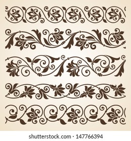 Vector set of floral elements. Seamless pattern for frames and borders