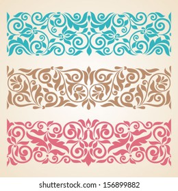 Vector set of floral elements. Seamless pattern for frames and borders
