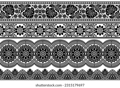 Vector set of floral elements. Seamless pattern for frames and borders. Used pattern brushes included.