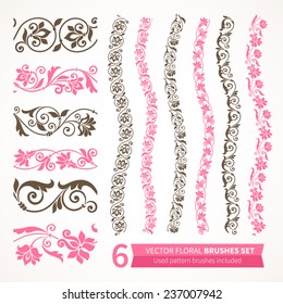 Vector set of floral elements. Seamless pattern for frames and borders. Used pattern brushes included.