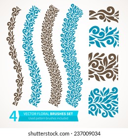 Vector set of floral elements. Seamless pattern for frames and borders. Used pattern brushes included.