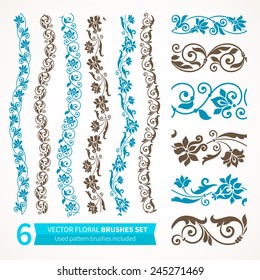 Vector set of floral elements. Seamless pattern for frames and borders. Used pattern brushes included.