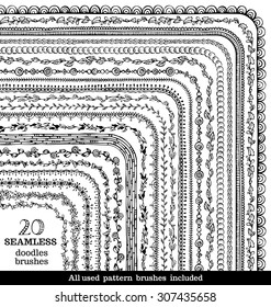 Vector set of floral and ethnic borders. All used pattern brushes are included in brush palette.