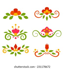 Vector set of floral fairy separators in flat style.