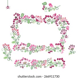 Vector set floral frame and  design elements  pink and green colors.