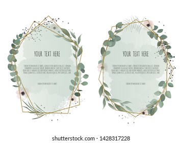 Vector set floral frame. Greeting, postcard wedding invite template. Elegant frame with foliage.