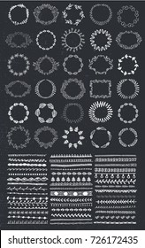 Vector set of floral frames, wreaths, dividers. Hand drawn, vintage style