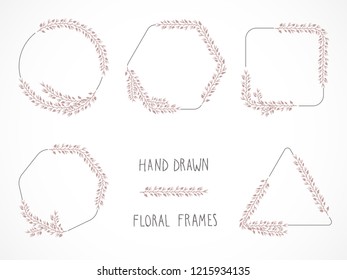 Vector set of floral hand drawn frames and decorative elements.