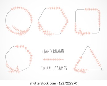 Vector set of floral hand drawn frames and decorative elements.