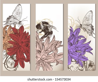 Vector set of floral  hand drawn brochures for business cards design