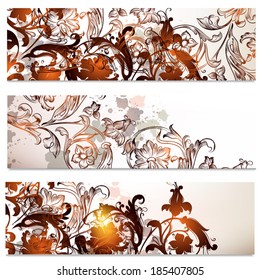 Vector set of floral hand drawn brochures with swirls