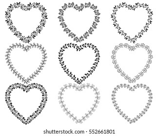 Vektorillustration mit blumengeschmücktem Kranz und Rahmen für Valentinstag, Einladungen und andere Gestaltungen