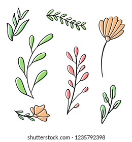 Vector set of Floral Laurel Doodles