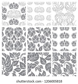 Vector set of floral leafs seamless patterns