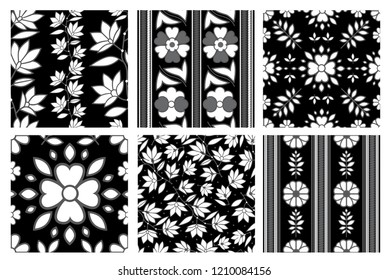 Vector set of floral leafs seamless patterns