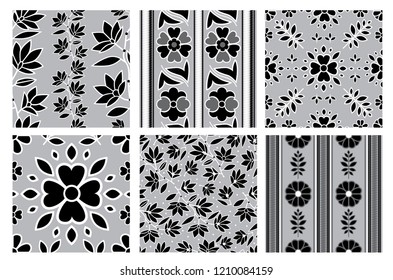Vector set of floral leafs seamless patterns