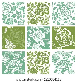 Vector set of floral leafs seamless patterns