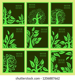 Vector set of floral leafs and trees backgrounds