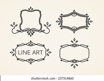 vector set of floral monogram frames. line art elements for design