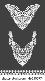 Vector set of floral necklines and lace border design for fashion. Flowers and leaves neck print. Chest lace embellishment. Ethnic indian ornament