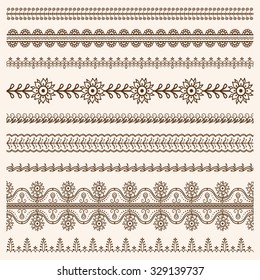Conjunto vectorial de bordes ornamentales florales al estilo mendi indio