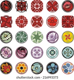 Vector set of floral ornamental circle designs in vintage style.