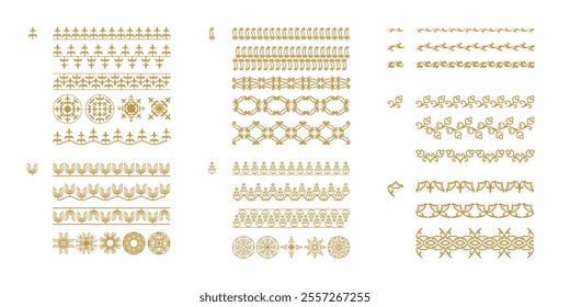 Vector set of floral ornaments in Kazakh style. Traditional pattern for decoration of textile, household items. Elements of the national decor of the ancient nomads of the Kazakhs, Kyrgyz, Mongols