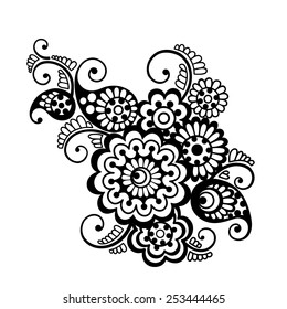 Vector set of floral pattern elements, indian ornament, henna style