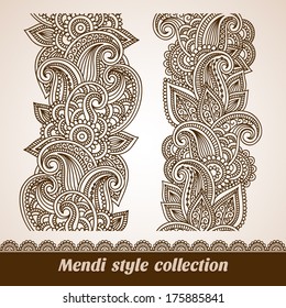 Vector set of floral pattern seamless borders, indian ornament, henna style