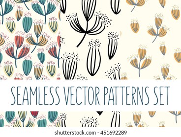 Vector set of floral patterns with dry plants