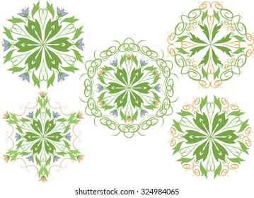 Vector set of floral patterns on a white background. Rosette