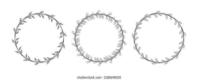 Vector set of floral round elements for design. Hand drawn creative collection.