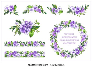 Flower beeds edging blue purple brooch Royalty Free Vector