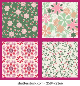 Vector Set of Floral summer pattern seamless beautiful background 