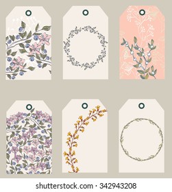 vector set of floral tags with  blooming flowers