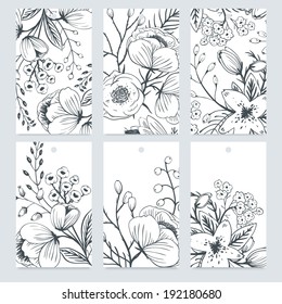 vector set of floral tags with hand drawn flowers