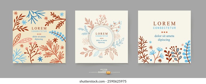 Vector set. Floral vintage background pastel colors. Cute Elements for Easter Cards. Template for design, advertising, postcard, invitation, label, banner.