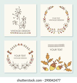 Vector set: floral wreath and floral backgrounds. hand drawn 
