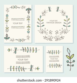 Vector set: floral wreath and floral backgrounds. hand drawn 