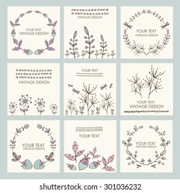 Vector set: floral wreath and floral backgrounds. hand drawn 