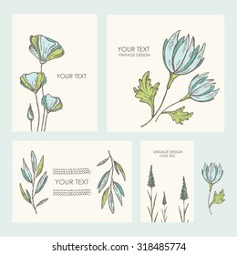 Vector set: floral wreath and floral backgrounds. hand drawn 