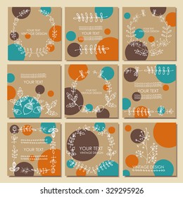 Vector set: floral wreath and floral backgrounds. hand drawn 