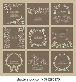 Vector set: floral wreath and floral backgrounds. hand drawn 