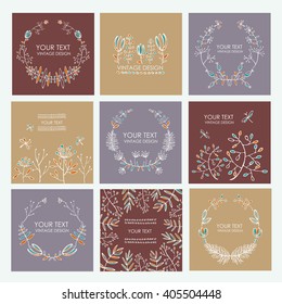 Vector set: floral wreath and floral backgrounds. hand drawn 