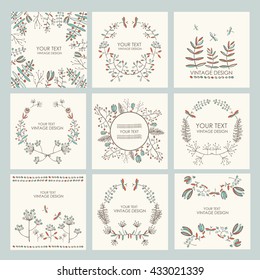 Vector set: floral wreath and floral backgrounds. hand drawn 