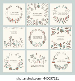Vector set: floral wreath and floral backgrounds. hand drawn 